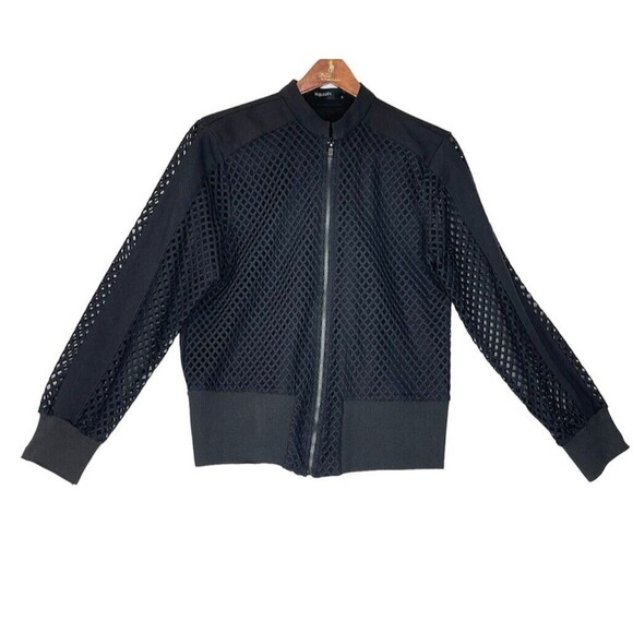 Women’s Small Black Mesh Lined Bomber Jacket Full Zip Long Sleeve - Picture 3 of 11